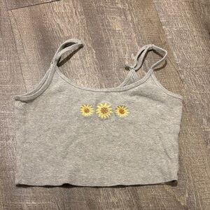 Hollister Gray Crop Top with Sunflower Design